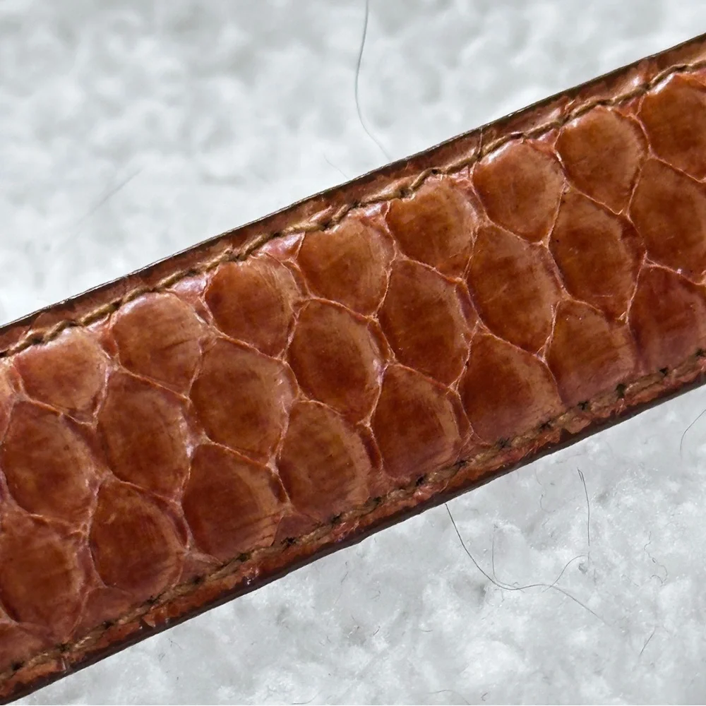 Milor genuine snake 🐍 skin caramel  belt, gold & silver slim buckle S/M EUC!